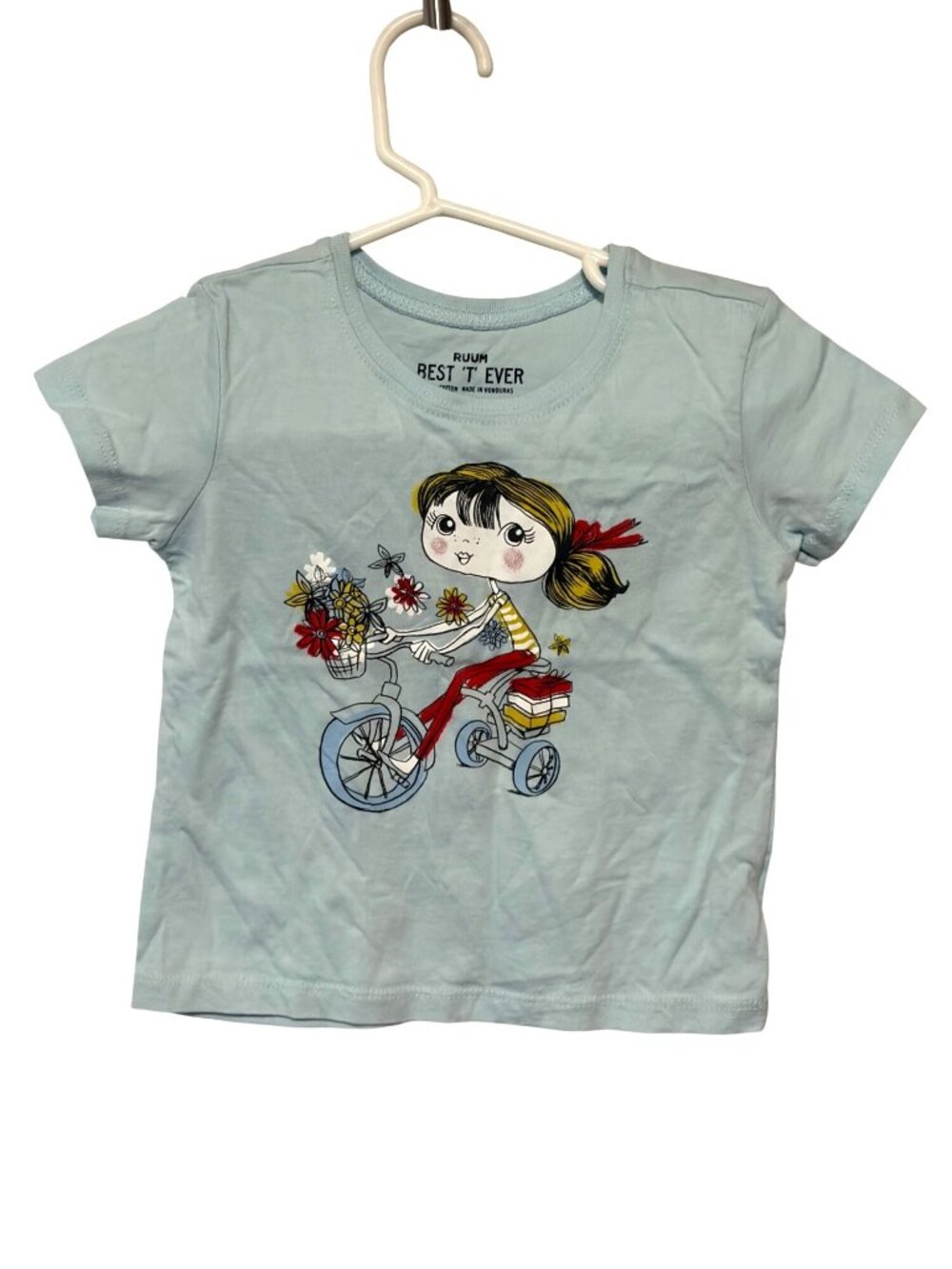 Ruum Best T Ever Girls Size 2T Blue Short Sleeve Pullover Tshirt Tee Girl Riding
